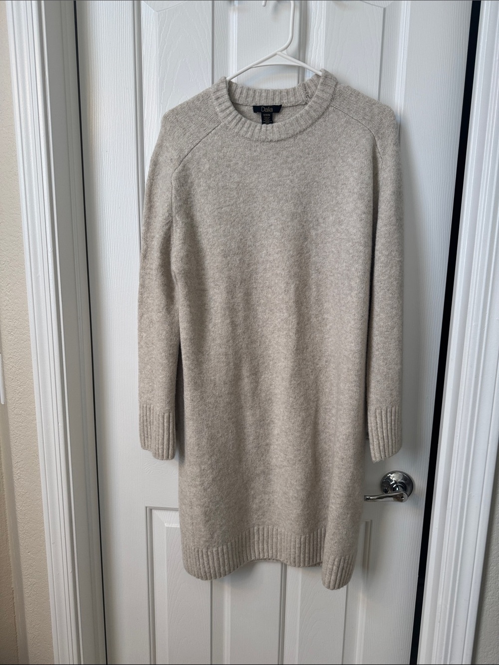 Dalia Cream Crewneck Knit Sweater Dress